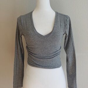 Bozzolo Charcoal Long Sleeve V-Neck Top